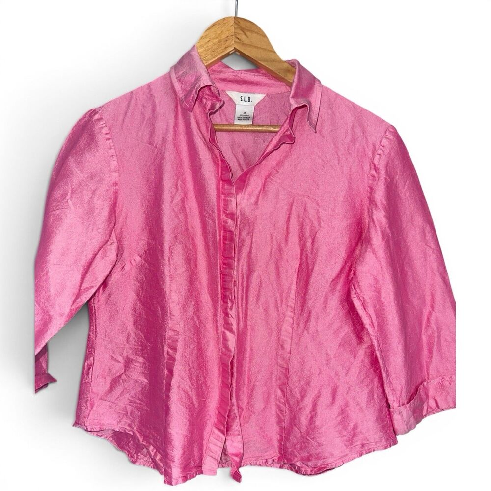 Sunny Leigh Pink Silk Blouse Medium M Vintage 90s Boxy Raw Silk Minimalist